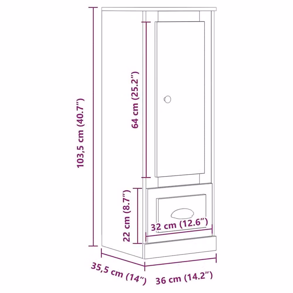 Berkfield Home Artisan Oak Highboard in Brown, W/D/H: 36 x 35.5 x 103.5 cm – 5