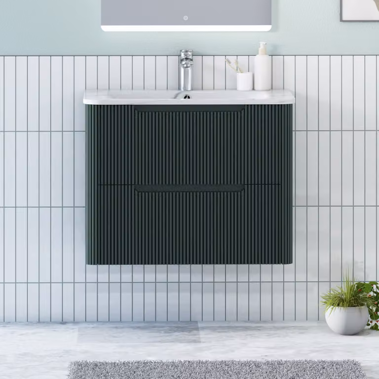 Royal Bathrooms Avenza Wall Hung Vanity Unit with Carrara White Basin, Moss Green, Depth: 70 cm