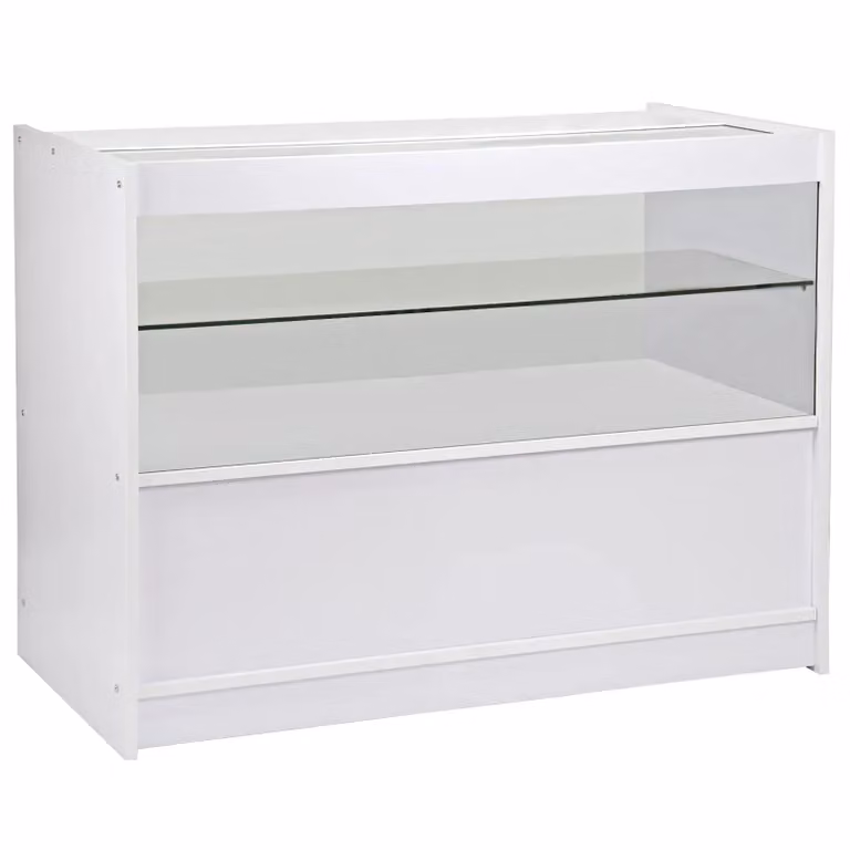 Monstershop Draco Corner Retail Display Shop Counter and Glass Showcase Cabinet Set in Brilliant White, W/D/H: 120 x 50 x 90 cm
