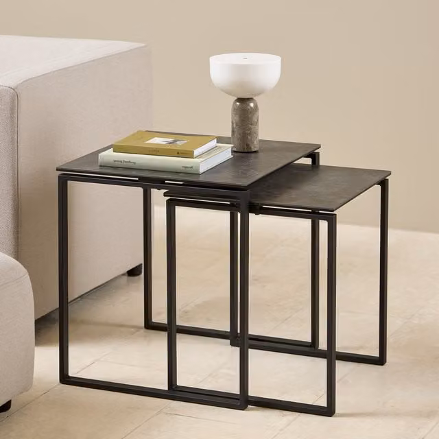 Furniture To Go Katrine Square Coffee Table Set with Black Matt Ceramic Nested Tops