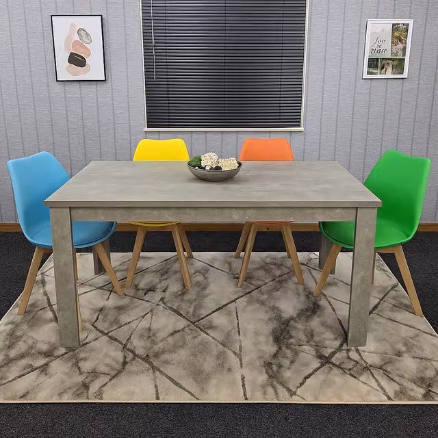 Kosy Koala Modern Rectangular Dining Table Set with 4 Multicolour Plastic Chairs in Brown – 1