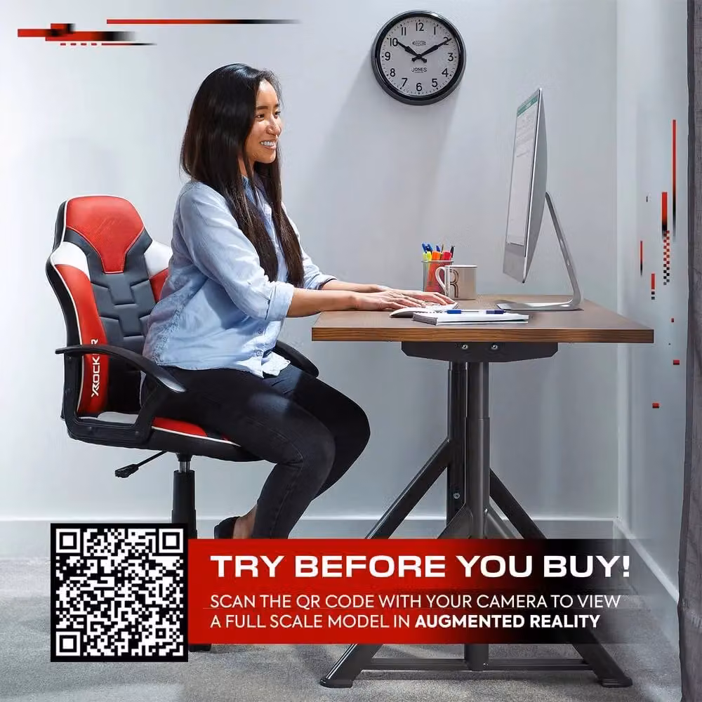 X Rocker Saturn Ergonomic Mid Back PC Gaming Chair in Red with Swivel Base and Armrests – 4