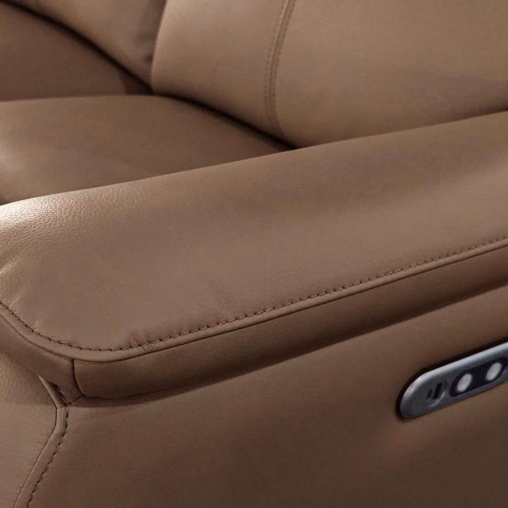 Aspire Kingsmere L-Shape Corner Power Recliner Sofa in Tan Leather and Synthetic Leather with USB Charging – 3