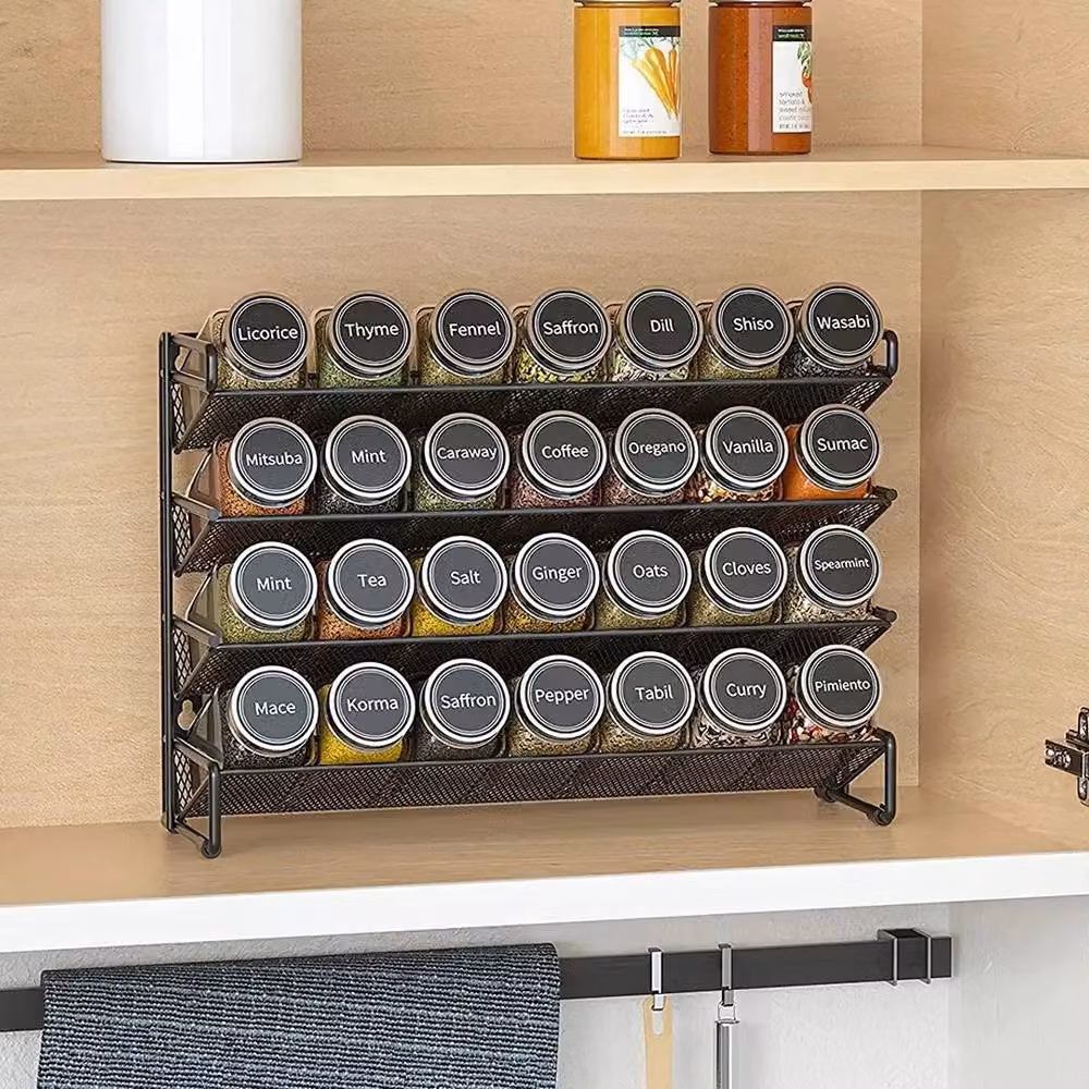 Kelvenix 4 Tier Multi-Functional Wall-Mounted Metal Spice Rack in Black – 4
