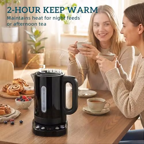 HOMCOM Variable Temperature Electric Kettle, 1.7L, 3kW, Black with Stainless Steel and Limescale Filter – 6