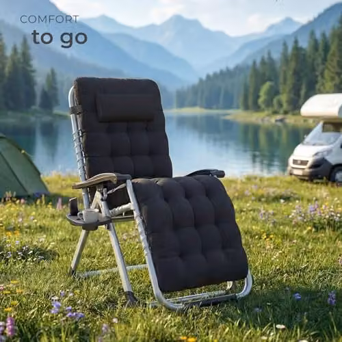 tectake Sun Lounger Cloud in Black with Adjustable Headrest, Side Tray and Cup Holders – 2