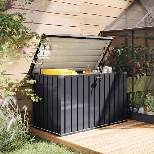 Outsunny 400L Waterproof Metal Garden Storage Box in Dark Grey, W/D/H: 124 x 66 x 72 cm – 7