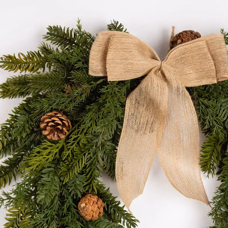 Scottish Everlastings Ltd Real Touch Half Wreath with Hessian Bow in Green, Diameter: 50 cm – 3