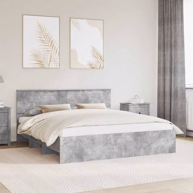 Berkfield Home Modern Bed Frame in Grey Engineered Wood, 200 x 200 cm