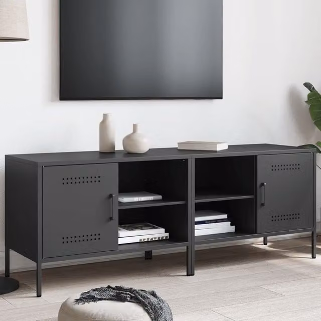 Berkfield Home Set of 2 Industrial Metal TV Cabinets in Black, W/D/H: 68 x 39 x 50.5 cm