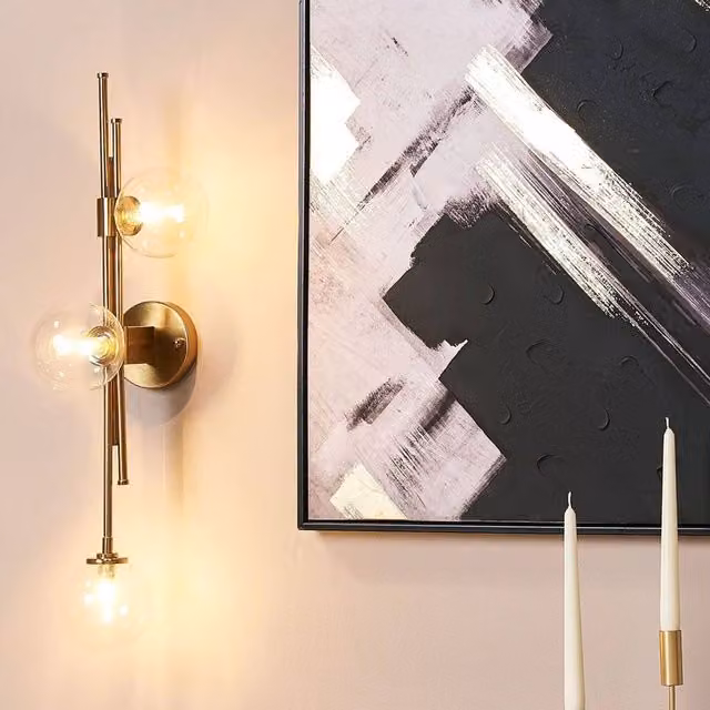 Wyld and Coco Luxe 3-Light Modern Glamour Wall Lamp in Gold with Glass Spheres