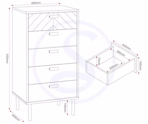 Seconique Modern 5 Drawer Chest in Brown and Black, W: 49 cm, D: 40 cm, H: 93.5 cm – 2