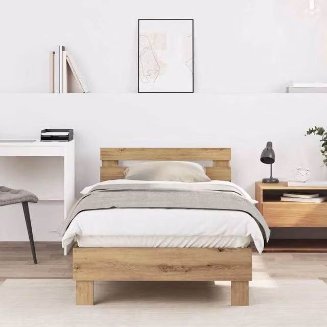 Berkfield Home Artisan Oak Bed Frame in Brown, Engineered Wood, W/D/H: 193 x 95 x 88 cm