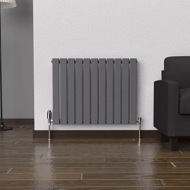 Lux Heat Anthracite Grey Horizontal Flat Wall Mounted Radiator W: 77 cm, H: 60 cm