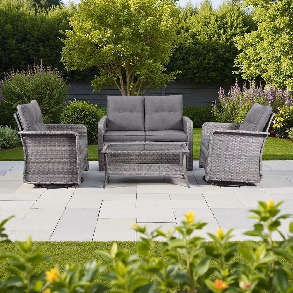 Outdoor Living The Leigh 4 Seat Grey Polyrattan Lounge Set with Upholstered Cushions – 2