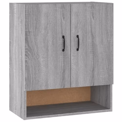 vidaXL Grey Sonoma Wall Cabinet in MDF with Hinged Doors and Open Shelf, W: 60 cm, D: 31 cm, H: 70 cm