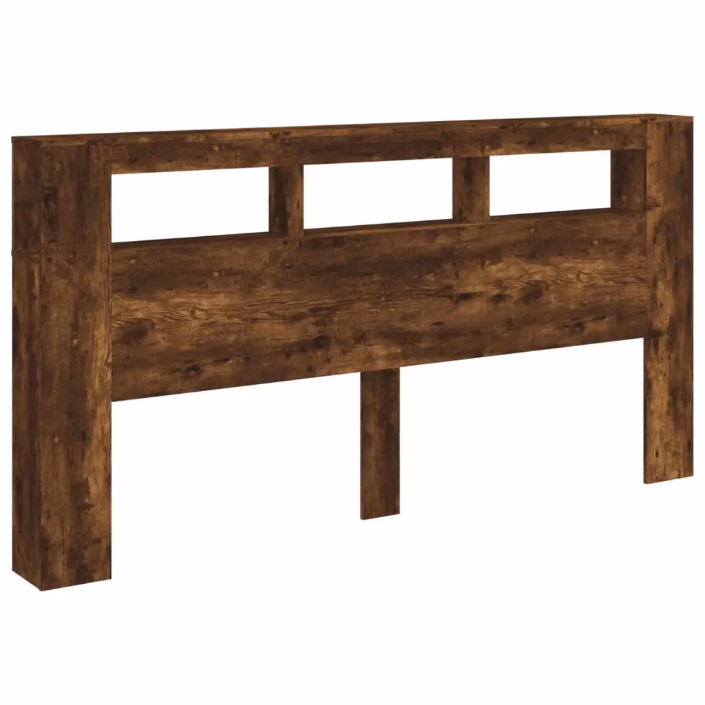 Berkfield Home LED Headboard in Smoked Oak Brown, Width: 200 cm – 3