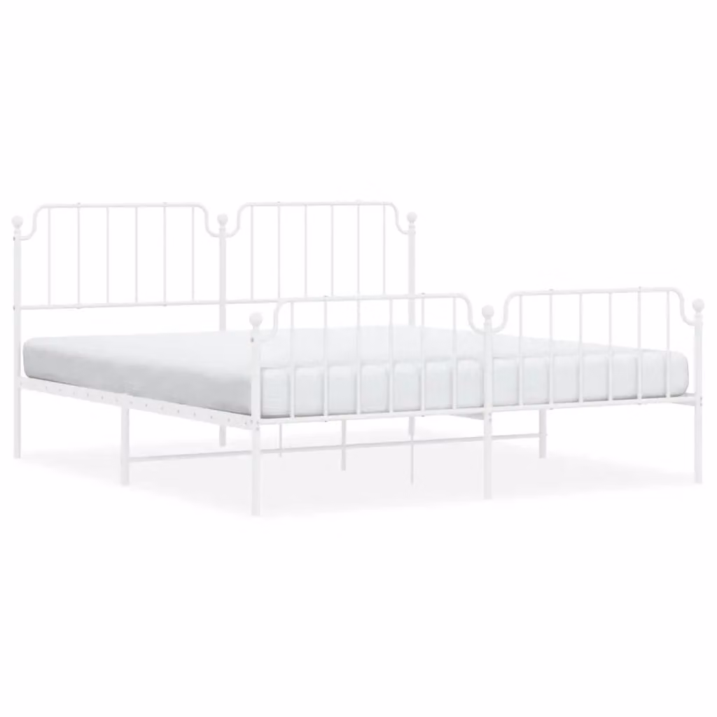 Berkfield Home Metal Bed Frame with Headboard and Footboard in White W/D/H: 183 x 213 cm – 2