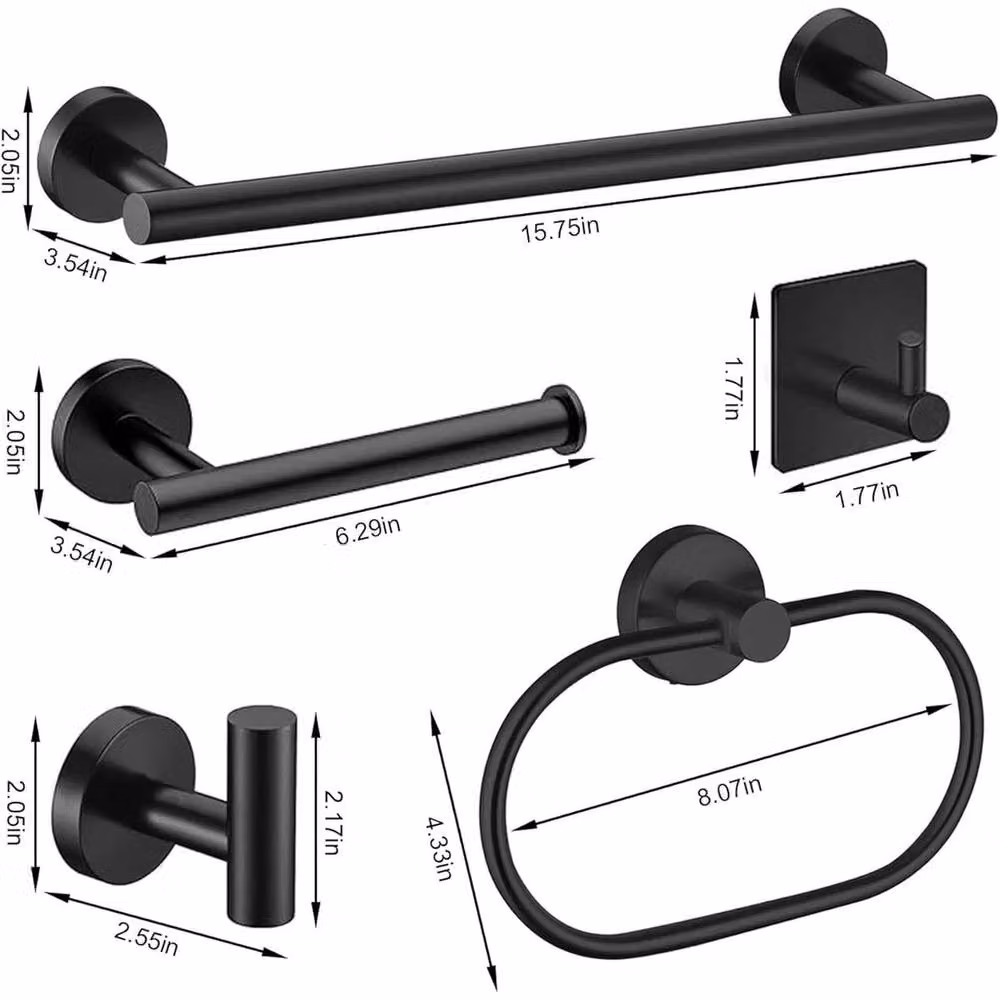 NESTLUNE 7 Piece Black Stainless Steel SUS304 Bathroom Hardware Set with Towel Rail – 2
