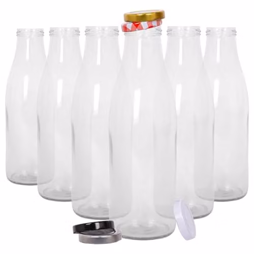 Argon Tableware Transparent Glass Water Bottles with Metal Lids, Pack of 6 – 1