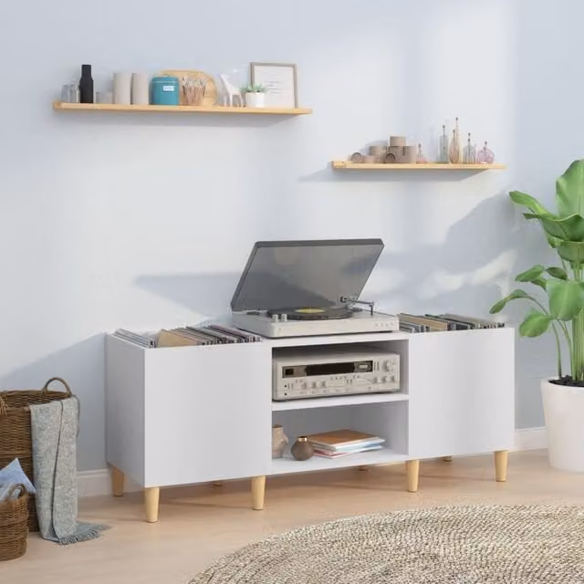 Berkfield Home Classic Record Cabinet in White, W/D/H: 121 x 38 x 48 cm