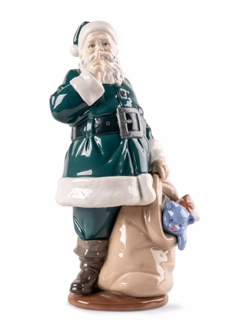Lladró Santa is Here Porcelain Christmas Sculpture in White and Green