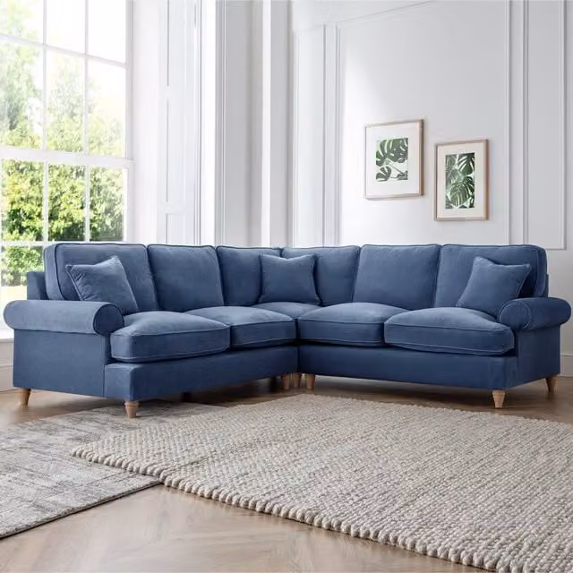 The Great Sofa Company Ezra Large Textured Velvet Left-Facing Corner Sofa in Blue – 1