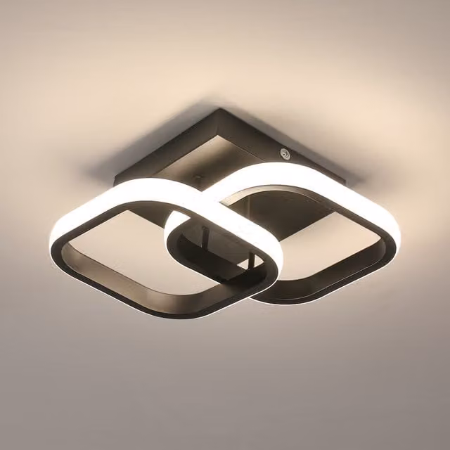 GOECO Modern Square LED Ceiling Light, 22W, Cool White 6500K, Black