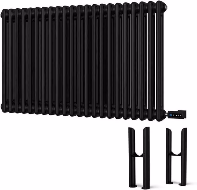 Alpha Black 2 Column Electric Radiator with WiFi, W: 98.8 cm, H: 60.0 cm