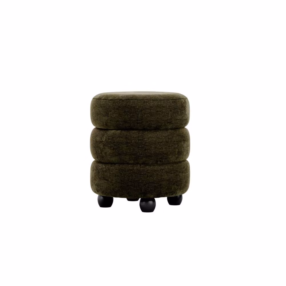 Wyld Haus Antipodes Olive Green Chenille Round 3 Tier Pouffe with Pine Wood Frame – 2