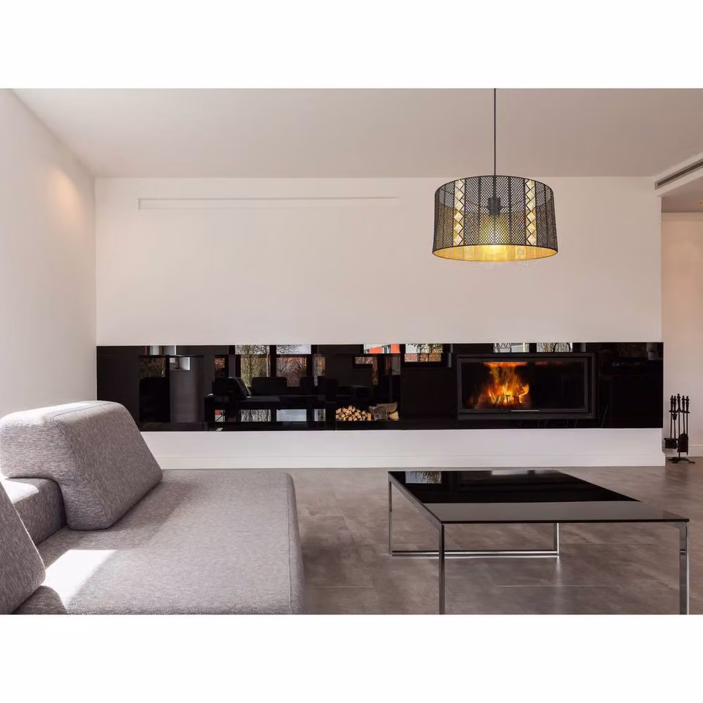 Globo Lighting Cylindrical Suspended Pendant Light in Black Metal and Crystal, Diameter: 42 cm – 7