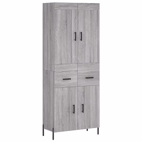 vidaXL Modern Grey Sonoma Highboard with Hinged Doors and Internal Shelves, W/D/H: 69.5 x 34 x 180 cm – 1