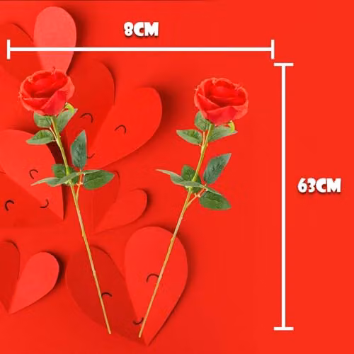 VFM e-Store Set of 2 Red Artificial Long Stem Roses, H 63 cm x W 8 cm – 2