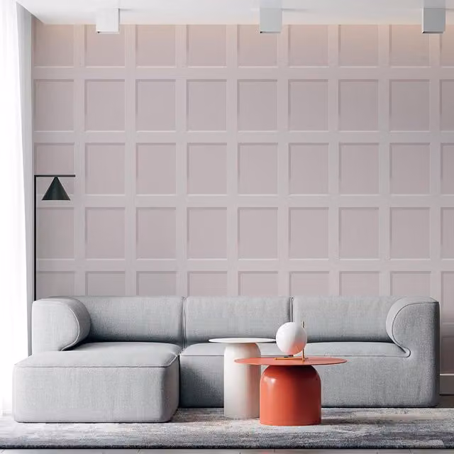 Debona Heritage Wood 3D Effect Geometric Rustic Panel Wallpaper in Pink and Grey