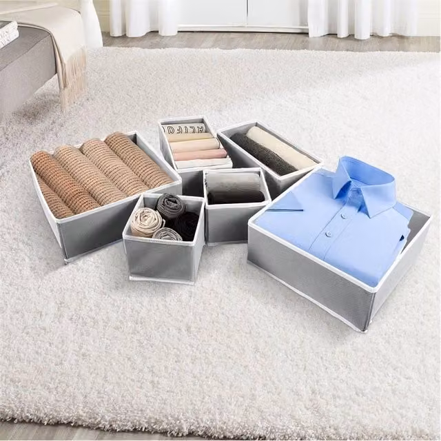 Nordara 12-Pack Grey Canvas and Cardboard Foldable Drawer Organisers for Socks and Ties – 1