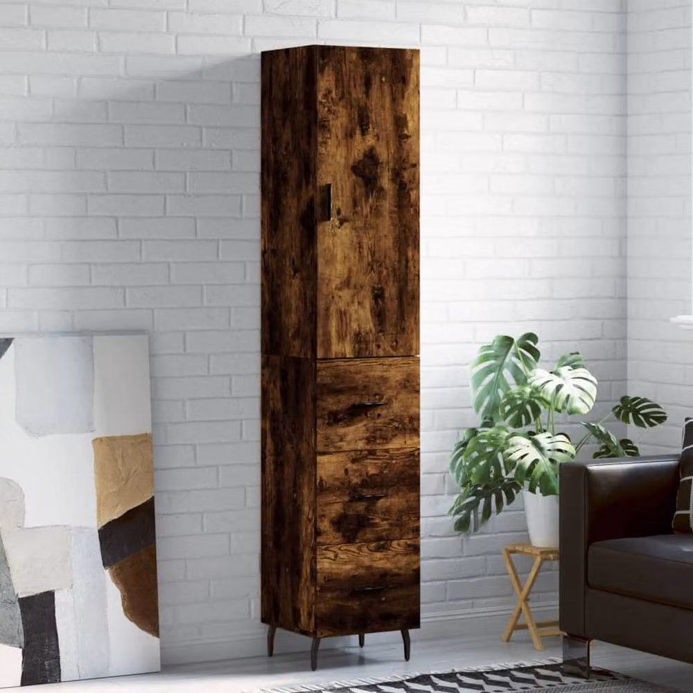 Berkfield Home Smoked Oak Highboard in Brown, W/D/H: 34.5 x 34 x 180 cm – 2