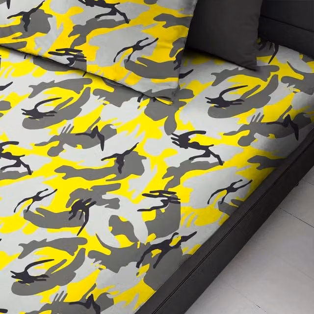 Velosso Military Style Camouflage Fitted Sheet, Yellow, Double, W: 140 cm, L: 200 cm