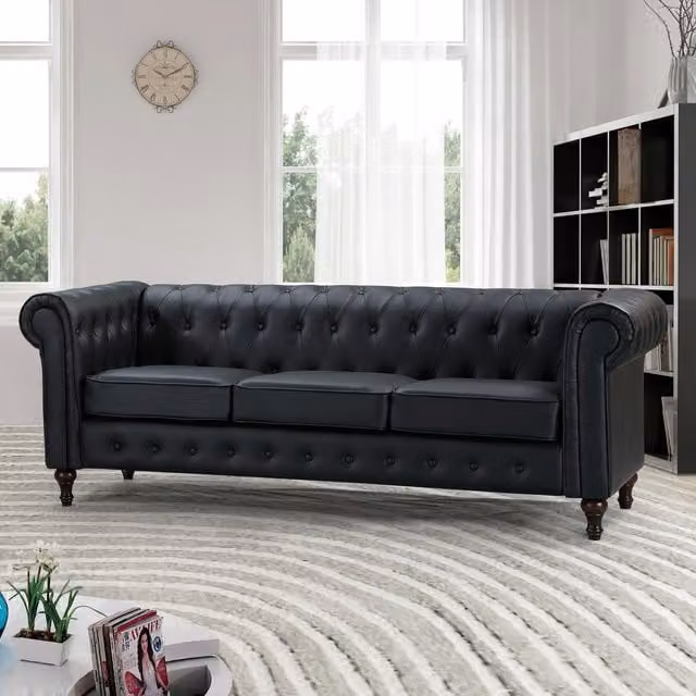 Artemis Home Richland 3 Seat Chesterfield Sofa in Black Synthetic Leather – 1