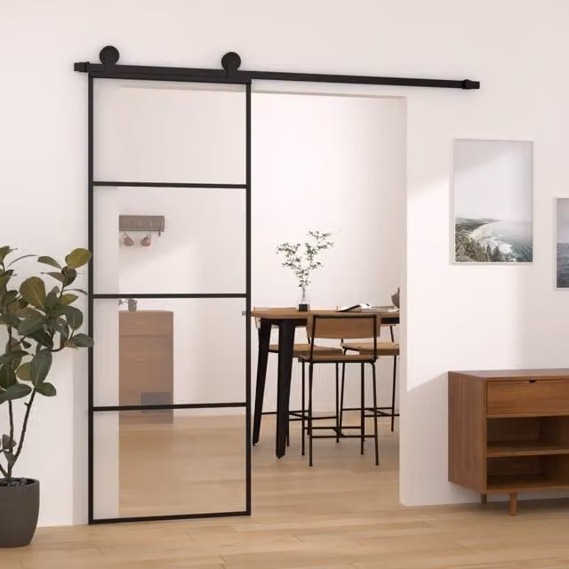 Berkfield Home Sliding Door with Hardware Set, Black ESG Glass and Aluminium, W: 76 cm, H: 205 cm – 1