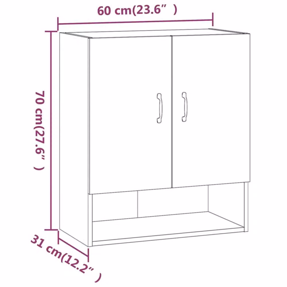 Berkfield Home Wall Mounted Cabinet in Sonoma Oak, W/D/H: 60 x 31 x 70 cm – 3