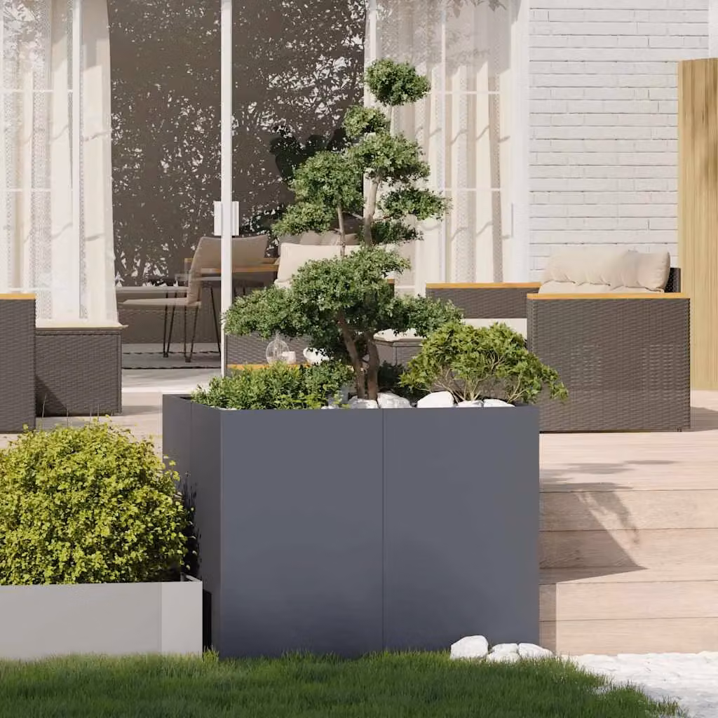 Berkfield Home Anthracite Steel Rectangular Planter W/D/H: 100 x 100 x 80 cm – 3