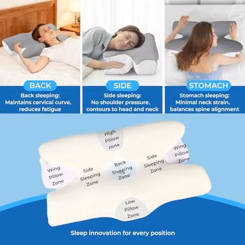 Lavio Memory Foam Ergonomic Horn Pillow in Grey with Cooling Ice Silk Removable Cover for Neck and Shoulder Pain Relief – 5