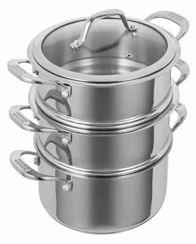 Kuhn Rikon 3-Tier Stainless Steel Steamer Set with Glass Lid, Silver, 2.3 l, Diameter: 18 cm – 1