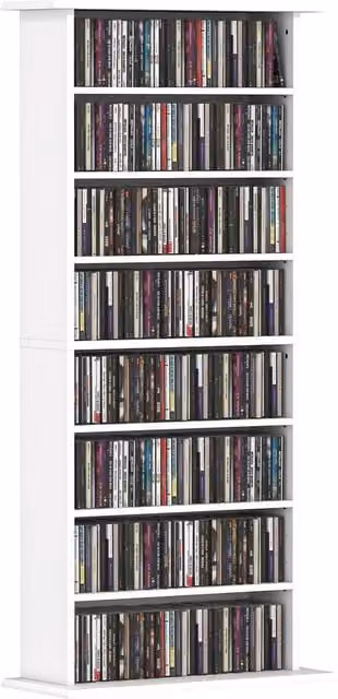 Rolipo 360 CD Media Storage Unit in White with Adjustable Shelves and Media Compartments – 1