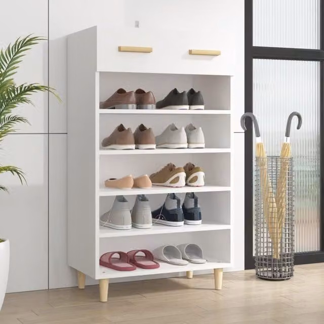 Berkfield Home White Scandinavian Shoe Cabinet with Doors and Drawers W/D/H: 60 x 35 x 105 cm – 1
