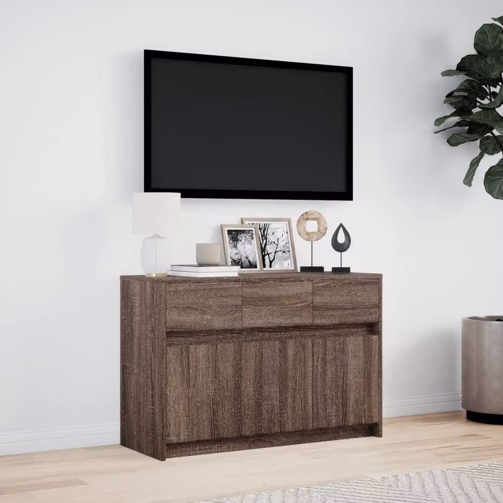 Berkfield Home Modern TV Cabinet with LED in Brown Oak, W/D/H: 91 x 34 x 61 cm – 2