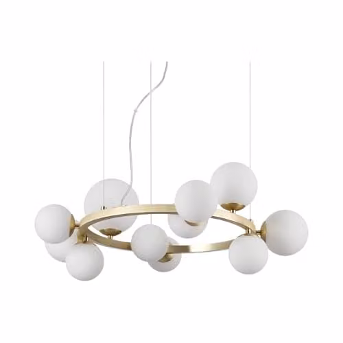 Ideal Lux Perlage 11 Light Round Globe Pendant Ceiling Light in Brass and Transparent Glass