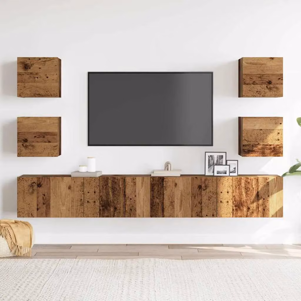 Berkfield Home 6-Piece Modern Wall Mounted TV Cabinet Set in Brown Old Wood Engineered Wood – 3
