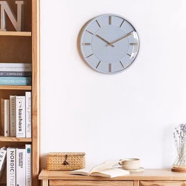 Wyld and Coco Grey Minimalist Round Wall Clock with Unnumbered Striped Dial, Diameter: 34 cm – 1