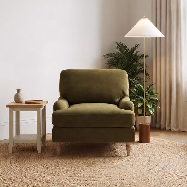 Furniturebox UK Bernie Blue and Green Chenille Fabric Tub Armchair with Solid Wood Frame